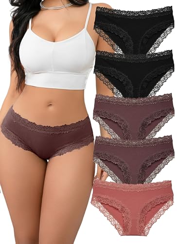Hialegion Slips Atmungsaktives Frauen Unterwäsche Baumwolle für Damen Schöne Damen Schlüpfer Patchwork Spitzen Taillenlips Mehrpack M von Hialegion