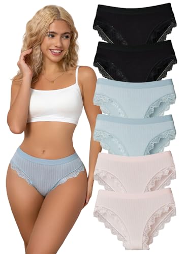 Hialegion Slips Damen mit Spitze Unterhosen Frauen Atmungsakitives und Weiche Mädchen Unterwäsche Schöne Womens Full-Coverage Pantys 6er S von Hialegion