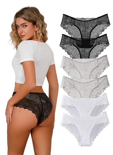Hialegion Spitze Damen Slips Nahtlose Damen Hipster Lace Unterwäsche Frauen Atmungsaktiv Mehrpack 6er-Pack XL von Hialegion