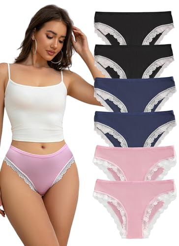 Hialegion Spitze Damen Hipster Nahtlose Slips Damen mit Patchwork-Spitze Mädchen Bikini-Unterhose Mittlere Taillen 6er Pack S von Hialegion