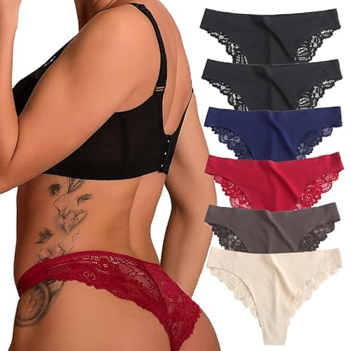 Hialegion Spitzen Damen Bikini Slip Sexy Unterwäsche Damen Tanga Seide Atmungsaktiv Nahtlos Unterhosen Tanga Schlüpfer 6 Stück L von Hialegion