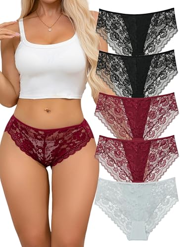 Hialegion Spitzen Slip Damen Mehrpack Unterwäsche Frauen Atmungsaktives Unterhosen Damen Nahtlos Womens Full-Briefs High-Waist M von Hialegion