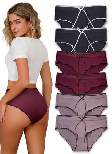 Hialegion Unterhosen Damen 6er Pack Baumwolle Unterhosen Damen Mit Schleife Hipster Frauen Unterwäsche XL von Hialegion