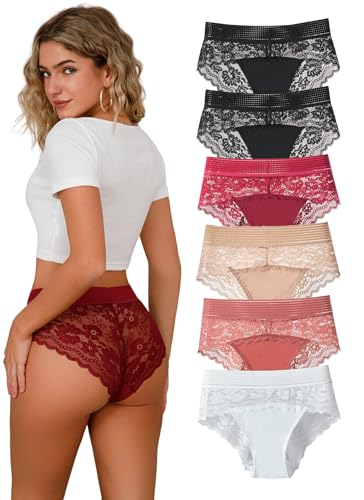 Hialegion Unterhosen Damen Patchwork-Spitze Schöne Slips Damen Hipster Hohe Taillen Unterwäsche für Frauen Grosse Grössen 6er-Pack 4XL von Hialegion