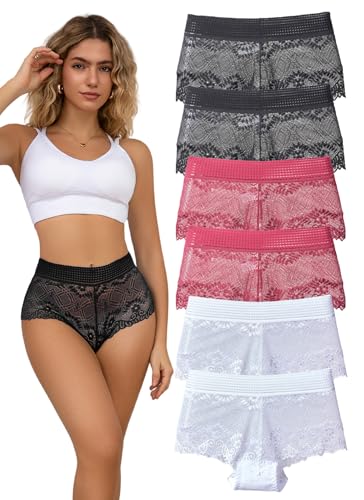Hialegion Unterhosen Damen Spitze 6Stk Schöne Unterwäsche für Frau Weiche und Bequem Slip Damen Boxershorts Schlüpfer Kaiserschlüpfer S von Hialegion