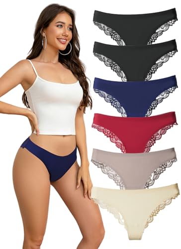 Hialegion Unterhosen Damen Spitze und Seide Schöne Bikini Unsichtbare Unterwäsche Frauen Brazilian Bequem Größen 6 Stück 2XL von Hialegion