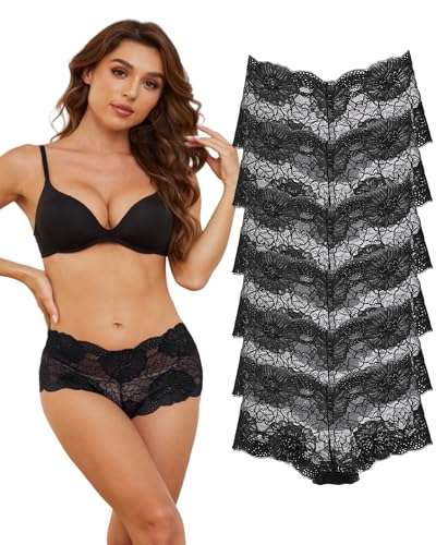 Hialegion Unterhosen Hipster Damen Slip Brazilian Hohe Taillenslip V-Taille Unterwäsche Frauen Größen Damen Schwarz 6er 3XL von Hialegion