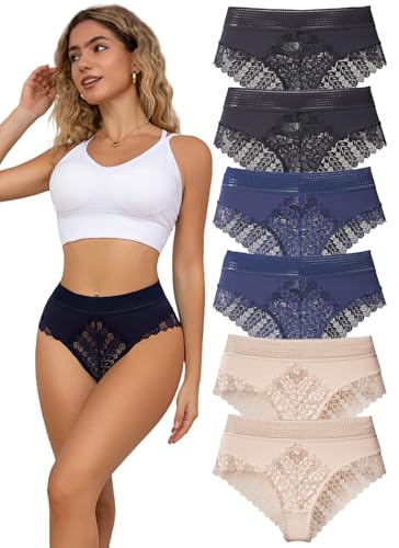 Hialegion Unterwäsche Damen Spitze Höschen mit Hohe Taillen Schöne für Frauen Nahtlos Slip Damen Spitze Elastisch Hipster Mehrpack M von Hialegion