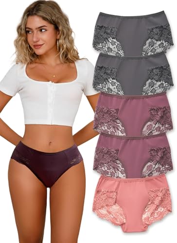 Hialegion Unterwäsche Spitze Frauen Große Größen Slips mit Blumen-Spitze Damen Curvy Hipster Panties Atmungsaktives Höschen Patchwork-Spitze 5er 2XL von Hialegion