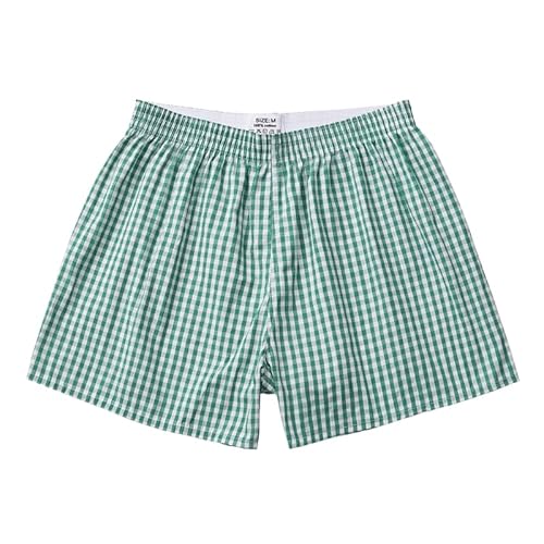 Hialegion Schlafanzughosen für Damen 100% Baumwolle Pyjama Shorts Dame Grüner Kariert Bequem Atmungsaktiv Boxershorts Weit XL von Hialegion