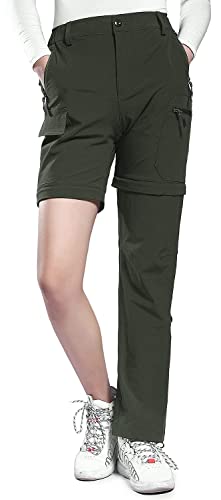 Hiauspor Damen-Zip-Off-Wanderhose-Atmungsaktiv-Trekkinghose Schnell Trockend Abnehmbar Outdoorhose Stretch Funktionshose Sommer Hosen (Armee-grün, XS) von Hiauspor