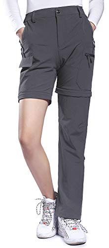 Hiauspor Damen-Zip-Off-Wanderhose-Atmungsaktiv-Trekkinghose Schnell Trockend Abnehmbar Outdoorhose Stretch Funktionshose Sommer Hosen (Grau, XS) von Hiauspor