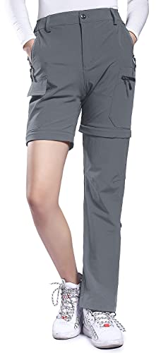 Hiauspor Damen-Zip-Off-Wanderhose-Atmungsaktiv-Trekkinghose Schnell Trockend Abnehmbar Outdoorhose Stretch Funktionshose Sommer Hosen (Hellgrau, L) von Hiauspor