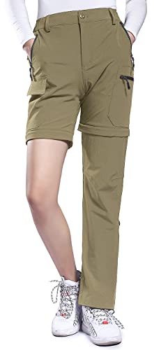 Hiauspor Damen-Zip-Off-Wanderhose-Atmungsaktiv-Trekkinghose Schnell Trockend Abnehmbar Outdoorhose Stretch Funktionshose Sommer Hosen (Khaki, XXL) von Hiauspor