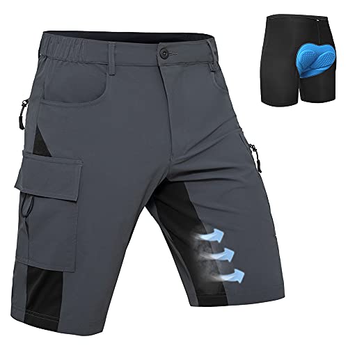 Hiauspor MTB Hose Herren Kurz Mountainbike Hose mit 4D Sitzpolster Amungsaktiv Fahrradhose Schnelltrocknend Radlerhose Bike Shorts mit 5 Taschen (Klassisches Grau, 3XL) von Hiauspor