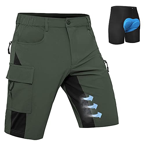 Hiauspor MTB Hose Herren Kurz Mountainbike Hose mit 4D Sitzpolster Amungsaktiv Fahrradhose Schnelltrocknend Radlerhose Bike Shorts mit 5 Taschen (Klassisches Grün, XXL) von Hiauspor