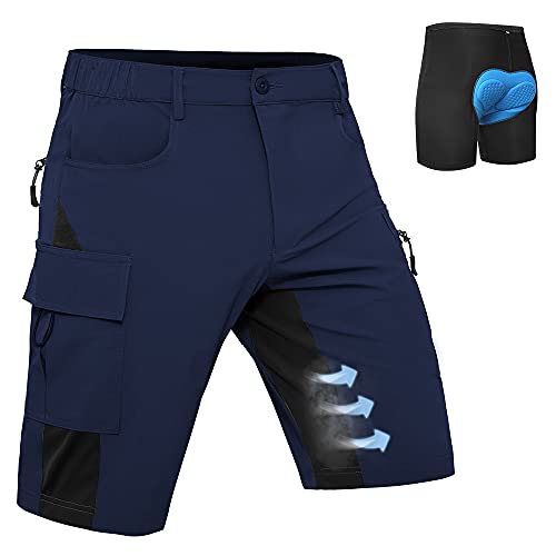 Hiauspor MTB Hose Herren Kurz Mountainbike Hose mit 4D Sitzpolster Amungsaktiv Fahrradhose Schnelltrocknend Radlerhose Bike Shorts mit 5 Taschen(Navy, XXL) von Hiauspor