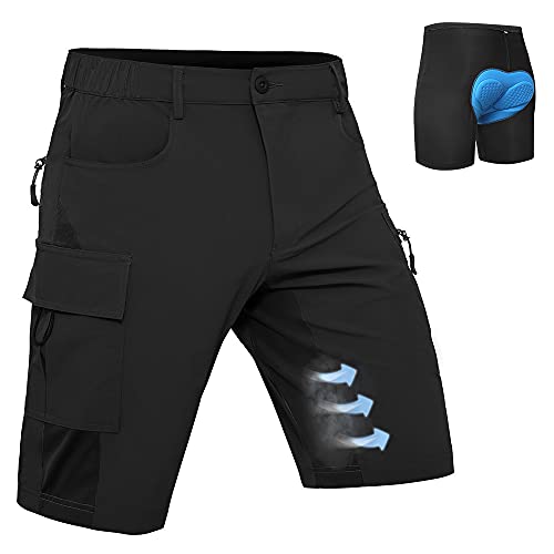 Hiauspor MTB Hose Herren Kurz Mountainbike Hose mit 4D Sitzpolster Amungsaktiv Fahrradhose Schnelltrocknend Radlerhose Bike Shorts mit 5 Taschen (Klassisches Schwarz, XXL) von Hiauspor