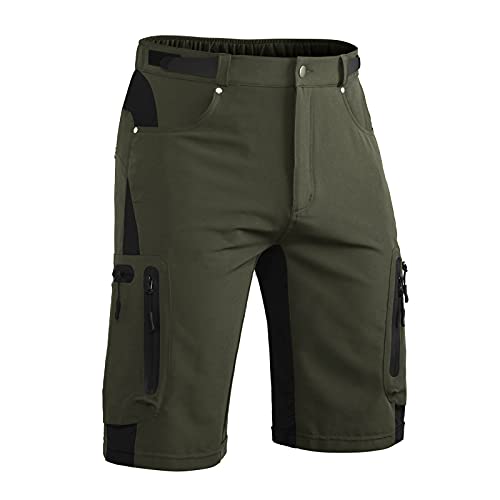 Hiauspor Kurze Hosen Herren, Leichte Wanderhose Atmungsaktiv Schnelltrocknen Cargo Bermuda Shorts Elastische Radlerhose MTB Fahrradhose Outdoorhose Sport Radhose Sommer mit 6 Taschen (Grün, XXXL) von Hiauspor