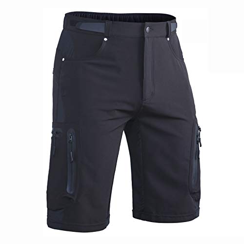 Hiauspor Kurze Hosen Herren, Leichte Wanderhose Atmungsaktiv Schnelltrocknen Cargo Bermuda Shorts Elastische Radlerhose MTB Fahrradhose Outdoorhose Sport Radhose Sommer mit 6 Taschen (Schwarz, L) von Hiauspor