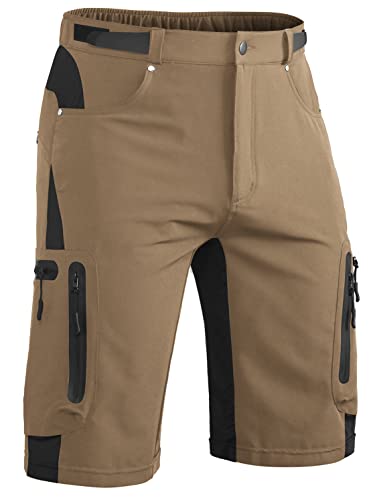 Hiauspor Kurze Hosen Herren, Leichte Wanderhose Atmungsaktiv Schnelltrocknen Cargo Bermuda Shorts Elastische Radlerhose MTB Fahrradhose Outdoorhose Sport Radhose Sommer mit 6 Taschen (Khaki, L) von Hiauspor