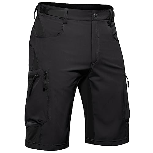 Hiauspor Kurze Hosen Herren, Leichte Wanderhose Atmungsaktiv Schnelltrocknen Cargo Bermuda Shorts Elastische Radlerhose MTB Fahrradhose Outdoorhose Sport Radhose Sommer 6 Taschen (Stylish-Black, L) von Hiauspor