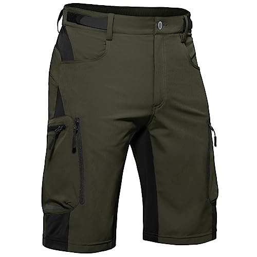 Hiauspor Kurze Hosen Herren, Leichte Wanderhose Atmungsaktiv Schnelltrocknen Cargo Bermuda Shorts Elastische Radlerhose MTB Fahrradhose Outdoorhose Sport Radhose Sommer 6 Taschen (Stylish-Green, L) von Hiauspor