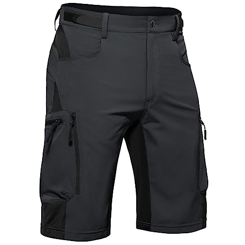 Hiauspor Kurze Hosen Herren, Leichte Wanderhose Atmungsaktiv Schnelltrocknen Cargo Bermuda Shorts Elastische Radlerhose MTB Fahrradhose Outdoorhose Sport Radhose Sommer 6 Taschen (Stylish-Grey, M) von Hiauspor