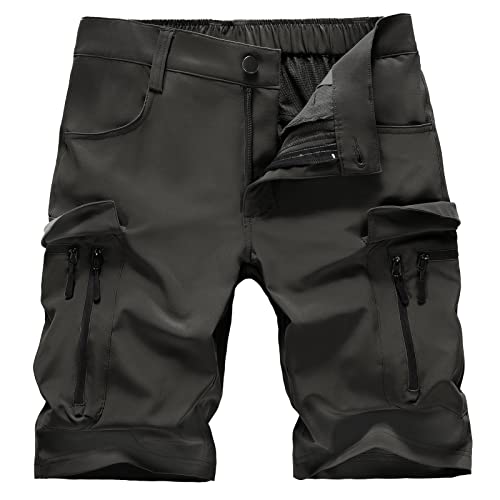 Hiauspor Kurze Hosen Herren Sommer Leichte Cargo Shorts mit 7 Taschen Bermuda Wanderhose Cargohose Herren kurz MTB Hose Radhose Chino Sport Stretch Fahrrad Radlerhose Arbeitshosen(Dk schwarz,M) von Hiauspor