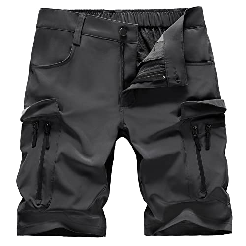 Hiauspor Kurze Hosen Herren Sommer Leichte Cargo Shorts mit 7 Taschen Bermuda Wanderhose Cargohose Herren kurz MTB Hose Radhose Chino Sport Stretch Fahrrad Radlerhose Arbeitshosen(Dunkelgrau,L) von Hiauspor