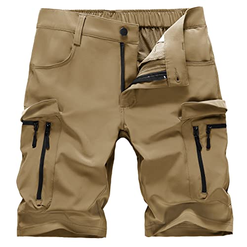 Hiauspor Kurze Hosen Herren Sommer Leichte Cargo Shorts mit 7 Taschen Bermuda Wanderhose Cargohose Herren kurz MTB Hose Radhose Chino Sport Stretch Fahrrad Radlerhose Arbeitshosen(Khaki,3XL) von Hiauspor