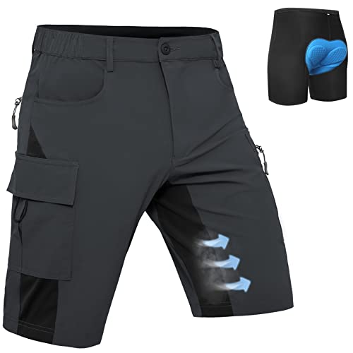 Hiauspor MTB Hose Herren Kurz Mountainbike Hose mit 4D Sitzpolster Amungsaktiv Fahrradhose Schnelltrocknend Radlerhose Bike Shorts mit 5 Taschen Outdoorhose (Kohlengrau, L) von Hiauspor