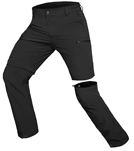 Hiauspor Wanderhose-Herren-Zip-Off-Outdoorhose-Sommer-Leicht-Trekkinghose-Atmungsaktiv-Schnell-Trockend-Funktionshose-Softshellhose-mit-5-Tiefe-Taschen (L, Schwarz) von Hiauspor