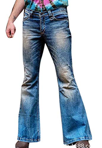 Herren Stonewashed Fackeln Bell Bottoms Denim Jeans Hippie Indie Schlaghosen von Hibasing