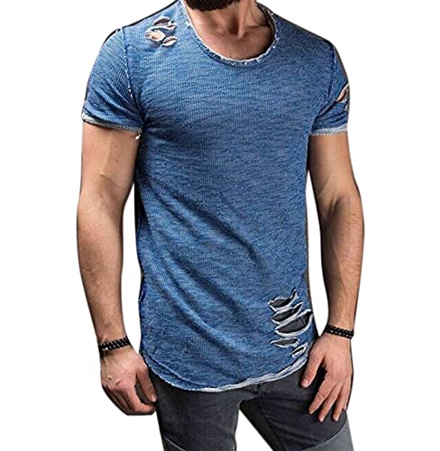 Lässige Kurzarm-T-Shirts für Herren Slim Fit Muscle T-Shirt Top mit zerrissenen Löchern von Hibasing