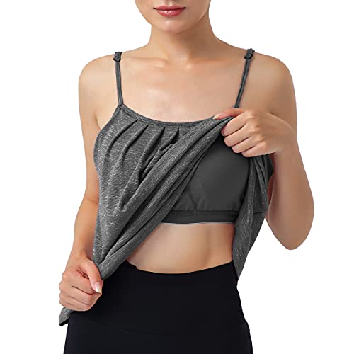 Hibelle Damen BH, Camisole mit verstellbaren Spaghettiträgern, plissierter Vorderseite, fließend, Sommer, lässiges Tanktop, grau dunkel, Groß von Hibelle