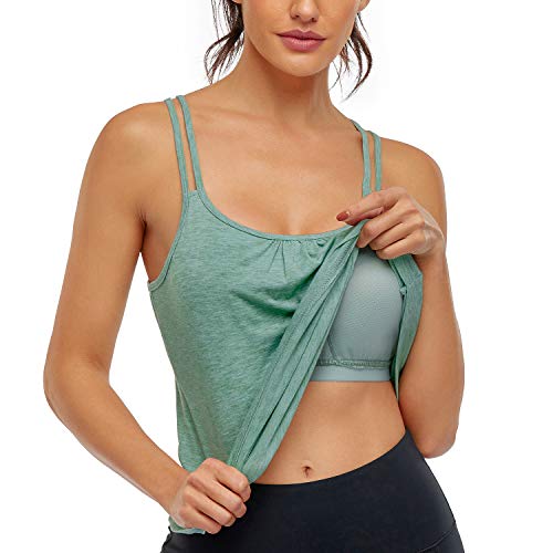 Hibelle Damen Workout Yoga Racerback Tank Tops mit integriertem BH - Gr�n - Mittel von Hibelle