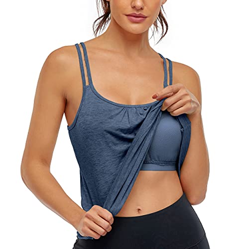 Hibelle Damen Workout Yoga Racerback Tank Tops mit integriertem Büstenhalter, 1.0 Blau Grau, Mittel von Hibelle