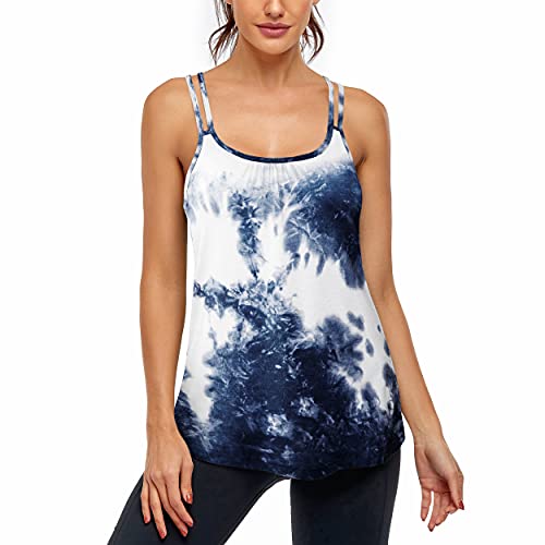 Hibelle Damen Workout Yoga Racerback Tank Tops mit integriertem Büstenhalter, 1.0 Blau Tie-Dye, Mittel von Hibelle