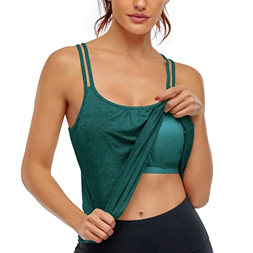 Hibelle Damen Workout Yoga Racerback Tank Tops mit integriertem Büstenhalter, 1.0 Grün, Groß von Hibelle