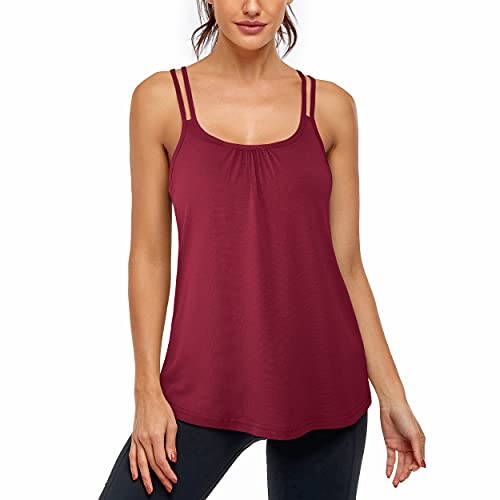 Hibelle Damen Workout Yoga Racerback Tank Tops mit integriertem Büstenhalter, 1.0 Rot, Groß von Hibelle