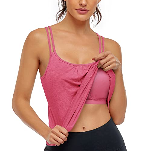 Hibelle Damen Workout Yoga Racerback Tank Tops mit integriertem Büstenhalter, 1.0 Wassermelone Rot, Klein von Hibelle