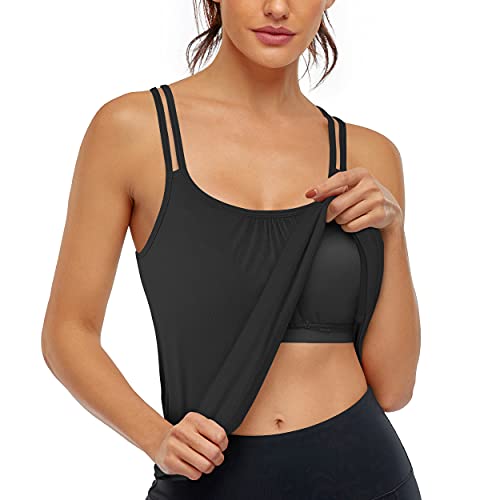 Hibelle Damen Workout Yoga Racerback Tank Tops mit integriertem Büstenhalter, 1.0 schwarz, Groß von Hibelle