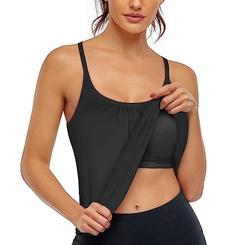 Hibelle Damen Workout Yoga Racerback Tank Tops mit integriertem Büstenhalter, 2.0 schwarz, Groß von Hibelle