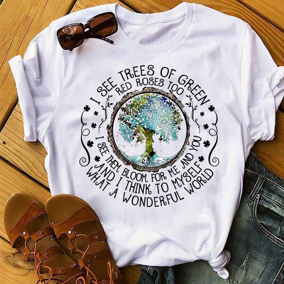 Bäume Aus Grünem T-Shirt - Wunderbare Welt T-Shirt Welthemd Hippie Bäume Aus Grünem T-Shirt - Wunderbare Welt T-Shirt Welthemd Hippie von HibiscusOakDesigns