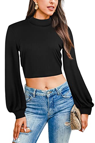 Hibluco Damen Bauchfreie Oberteile Sexy Tops Langarm Rollkragen Bluse von Hibluco