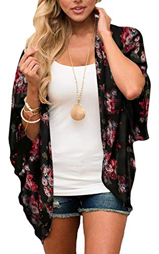 Hibluco Damen Blumen Kimono Cardigan Casual Chiffon Tops Lose Strand Cover Ups, S24, Klein von Hibluco