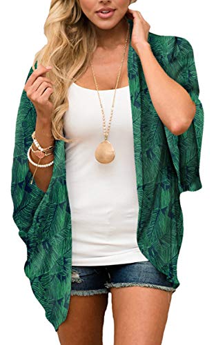 Hibluco Damen Blumen Kimono Cardigan Casual Chiffon Tops Lose Strand Cover Ups, S36, X-Groß von Hibluco