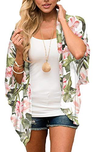 Hibluco Damen Blumen Kimono Cardigan Casual Chiffon Tops Lose Strand Cover Ups, S89, 3X-Large von Hibluco