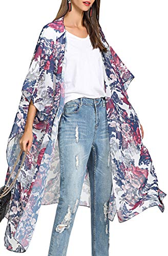 Hibluco Damen Casual Gedruckt Kimono Cardigan Sheer Tops Lose Bluse - - XX-Large von Hibluco